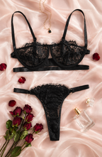 BELLATRIX Floral Lace Lingerie Set – BLACK