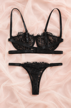 BELLATRIX Floral Lace Lingerie Set – BLACK