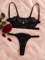 BELLATRIX Floral Lace Lingerie Set – BLACK