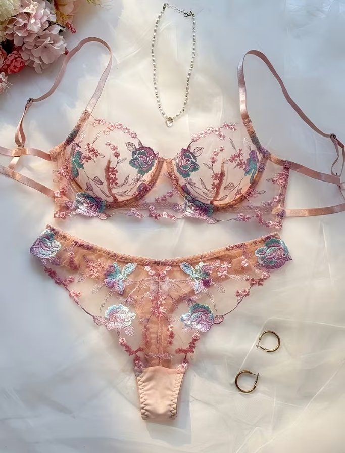 Blush Botanica Embroidered Lingerie Set