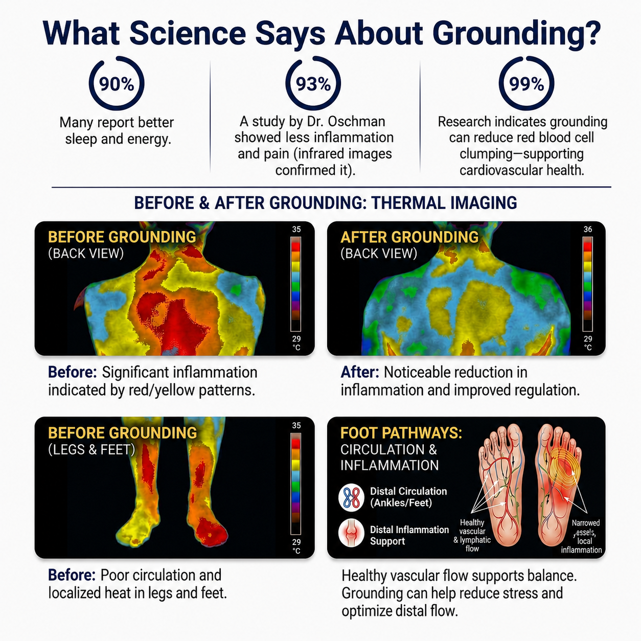 What science says about grounding — infographic on earthing research and sleep